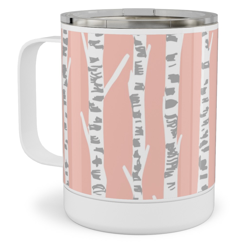 Birch Tree - Pink Stainless Steel Mug, 10oz, Pink, Bright Pink