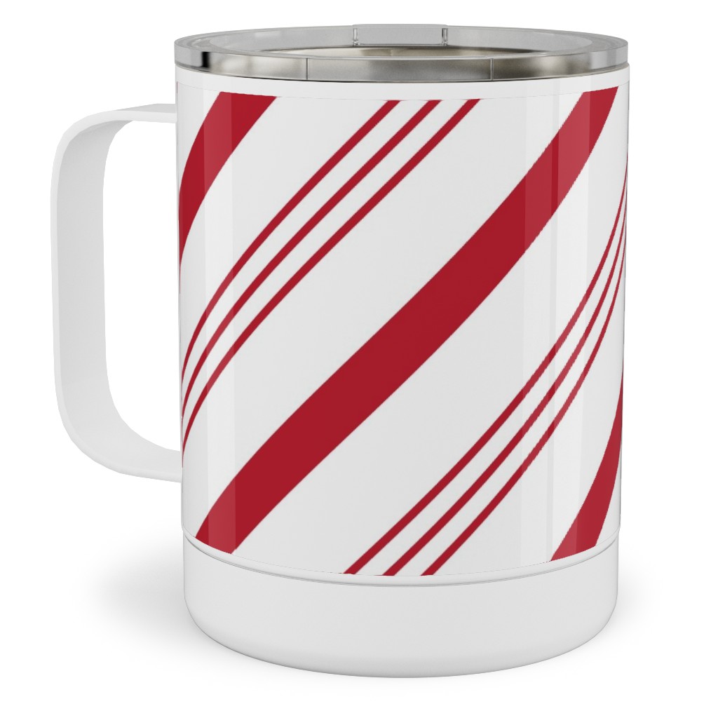 Candy Cane Stripes - Red on White Stainless Steel Mug, 10oz, Red, Red