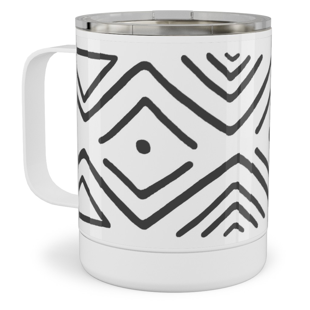 Mud Cloth - White Stainless Steel Mug, 10oz, White, White