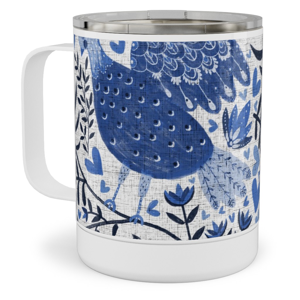 Scandinavian Birds - Indigo Blue Stainless Steel Mug, 10oz, Blue