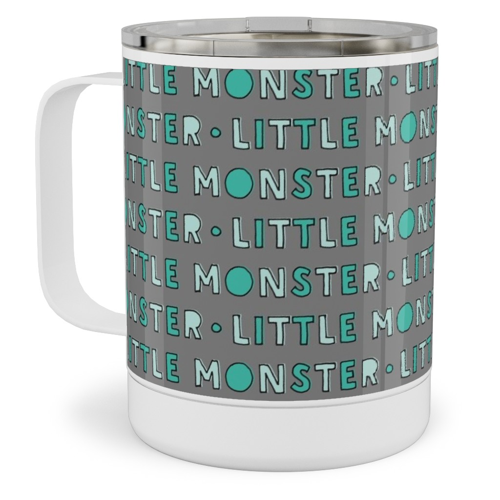 (Small Scale) Little Monster || Green on Grey Stainless Steel Mug, 10oz, Green
