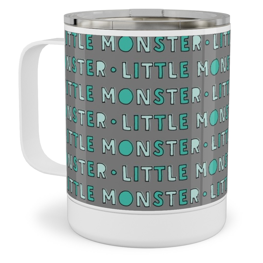 (Small Scale) Little Monster || Green on Grey Stainless Steel Mug, 10oz, Green, Classic Green