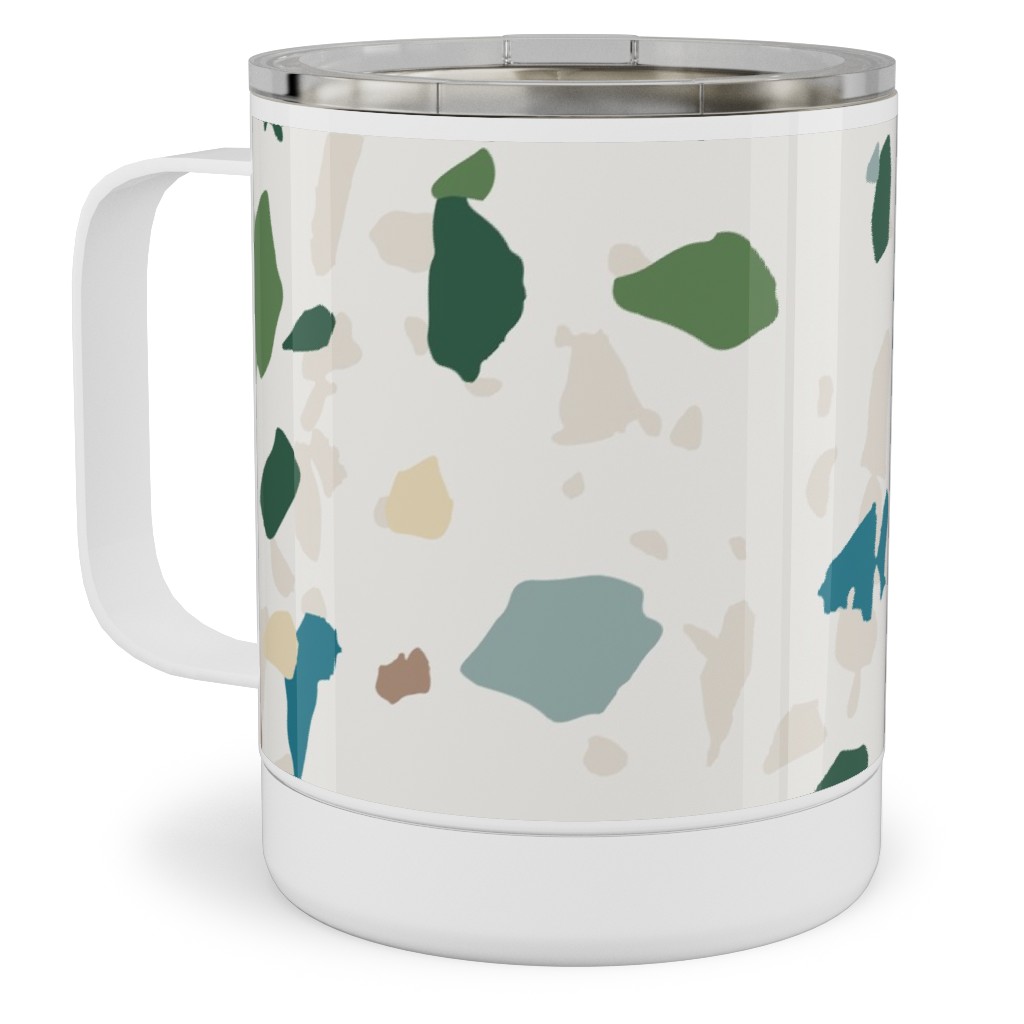 Terrazzo - Green on Cream Stainless Steel Mug, 10oz, Green, Classic Green