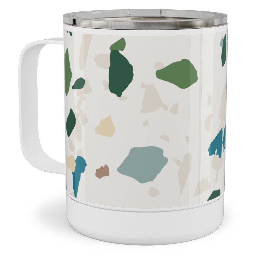 Terrazzo - Green on Cream Stainless Steel Mug, 10oz, Green