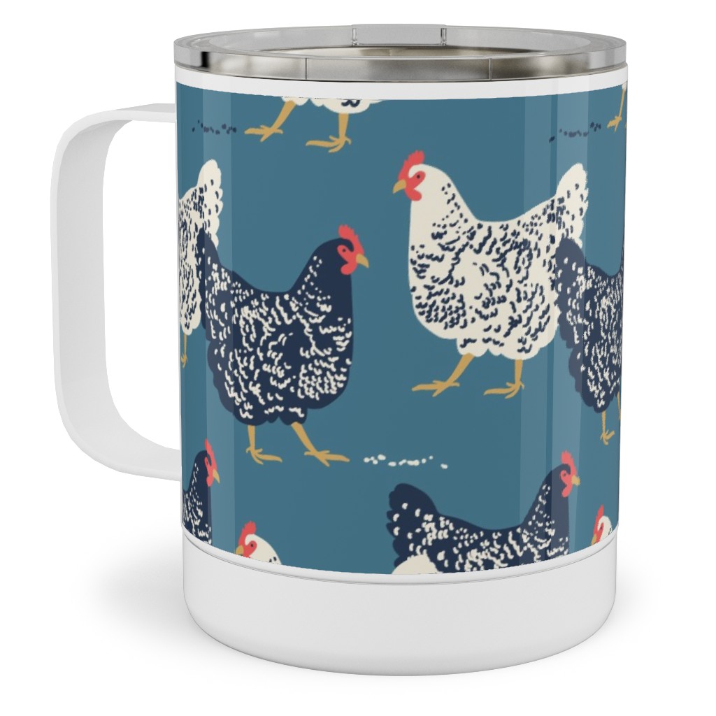 Farmhouse Chickens - Blue Stainless Steel Mug, 10oz, Blue