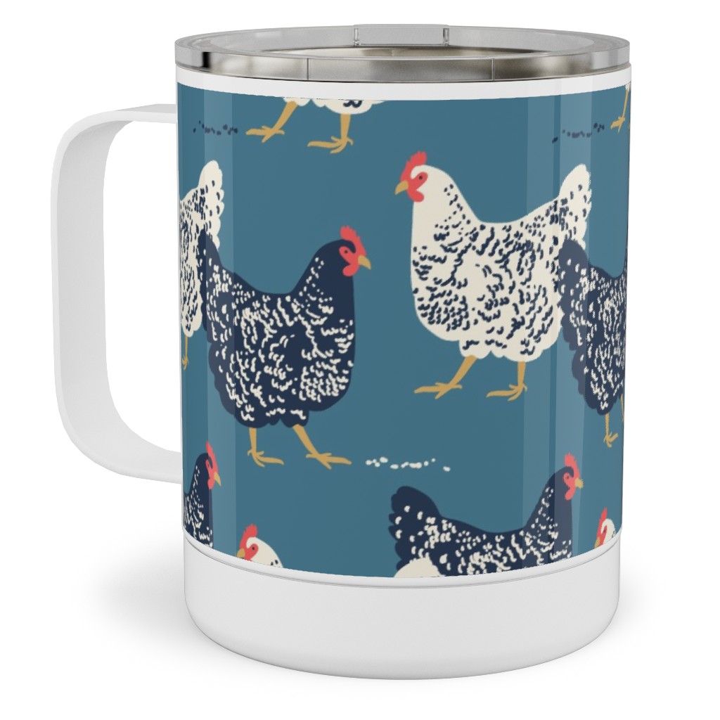 Farmhouse Chickens - Blue Stainless Steel Mug, 10oz, Blue, True Blue
