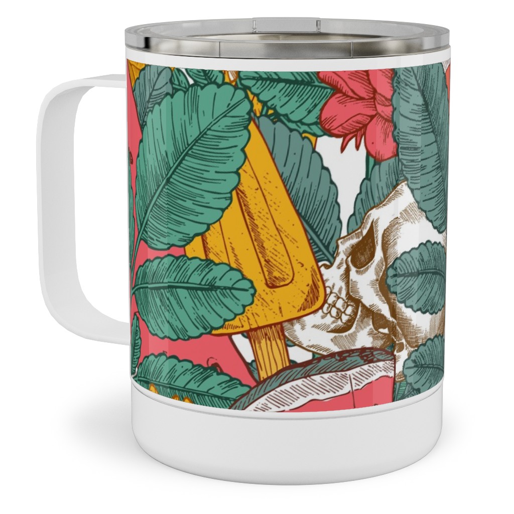 Summer Skull - Multi Stainless Steel Mug, 10oz, Green, Classic Green
