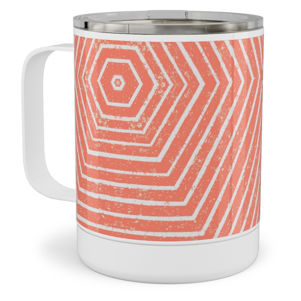 Concentric Hexagons Stainless Steel Mug, 10oz, Orange