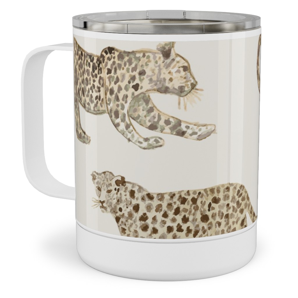 Leopard Parade Stainless Steel Mug, 10oz, Beige, Antique White