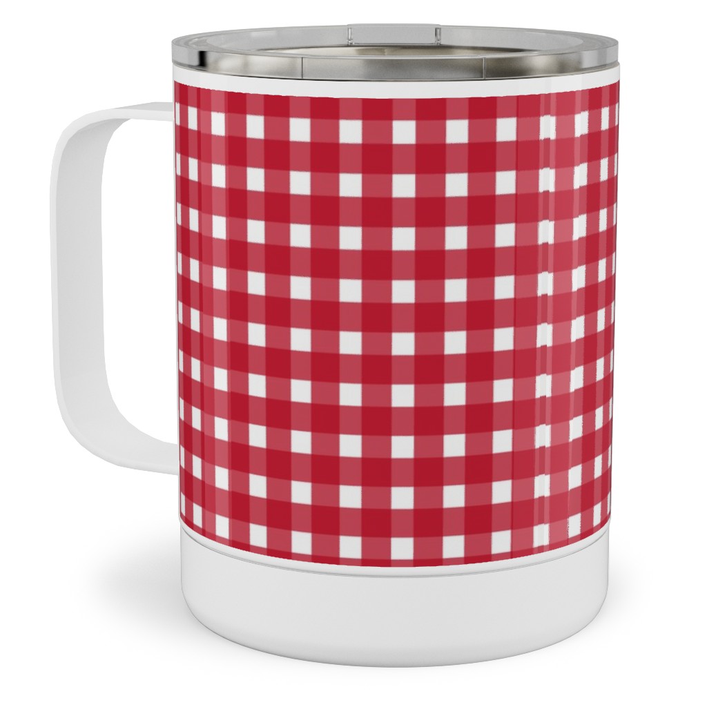 Classic Gingham - Red Stainless Steel Mug, 10oz, Red, Red