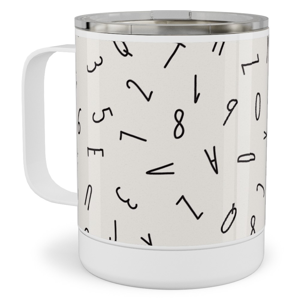 Little Alphabet - Ivory and Black Stainless Steel Mug, 10oz, Beige