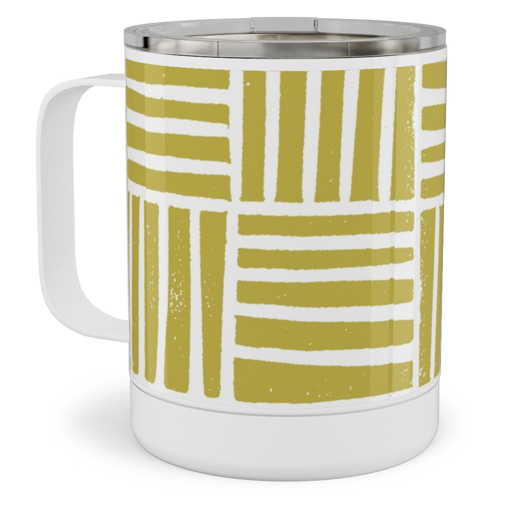Thatch Stripe Grid - Yellow Stainless Steel Mug, 10oz, Yellow