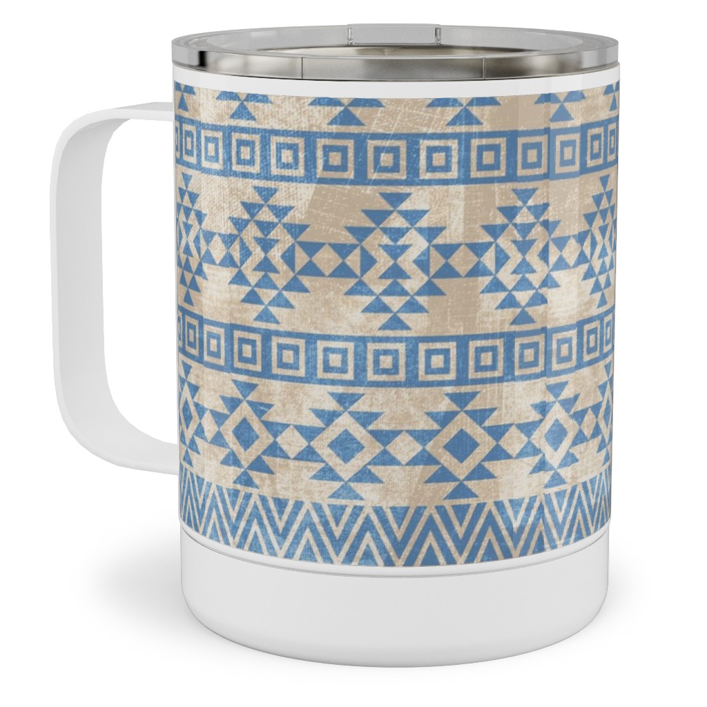 Modern Desert - Geometric Stainless Steel Mug, 10oz, Blue, True Blue