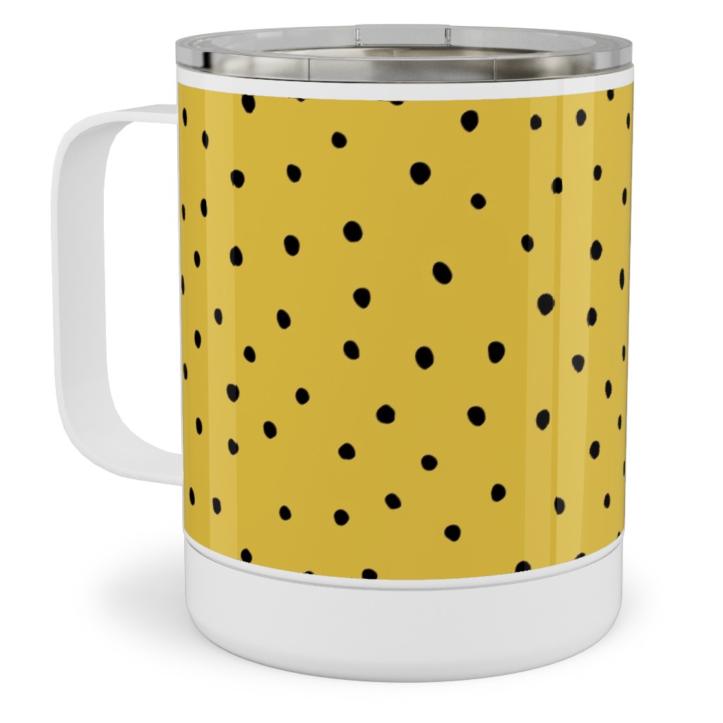 Minimal Dots - Abstract Rain Drops - Black and Yellow Stainless Steel Mug, 10oz, Yellow