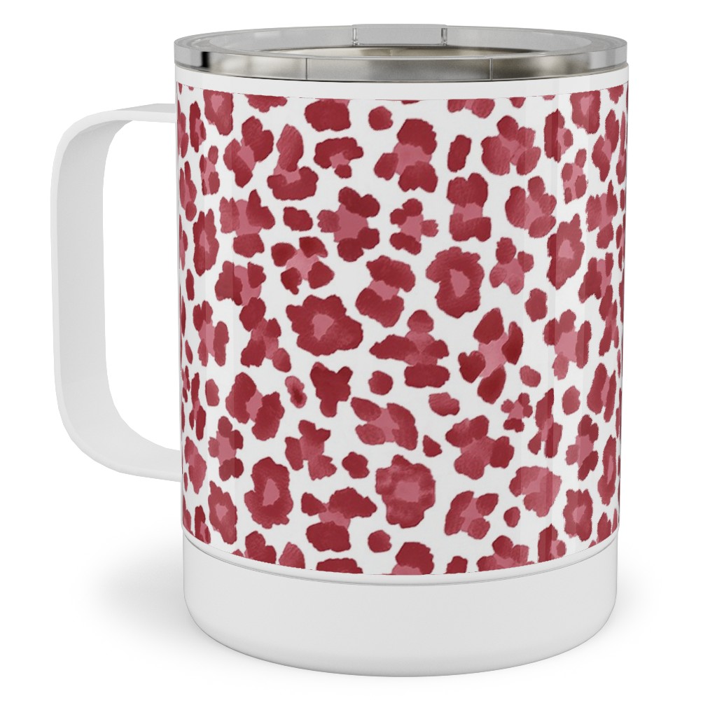 Leopard Pattern Print Stainless Steel Mug, 10oz, Red, Scarlet