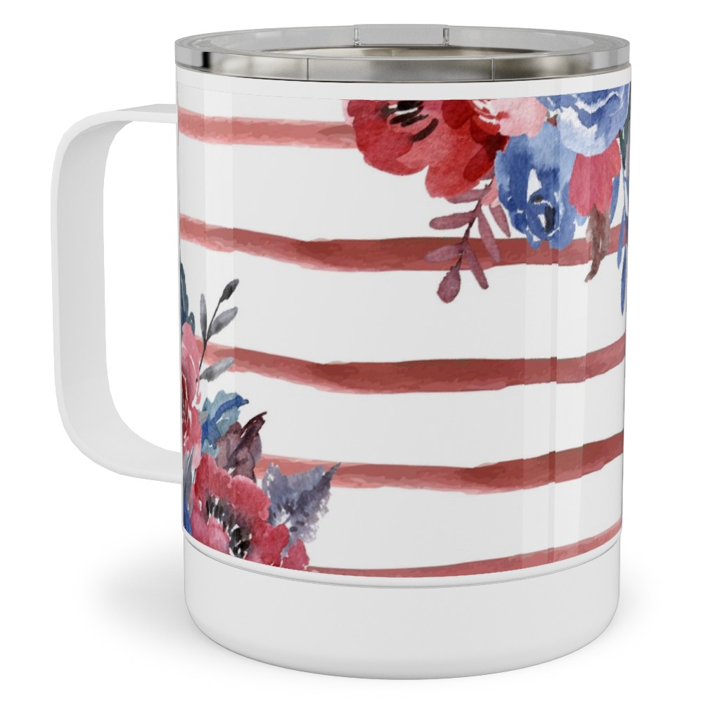 Freedom Florals With Red Stripes - Multi Stainless Steel Mug, 10oz, Red, Red