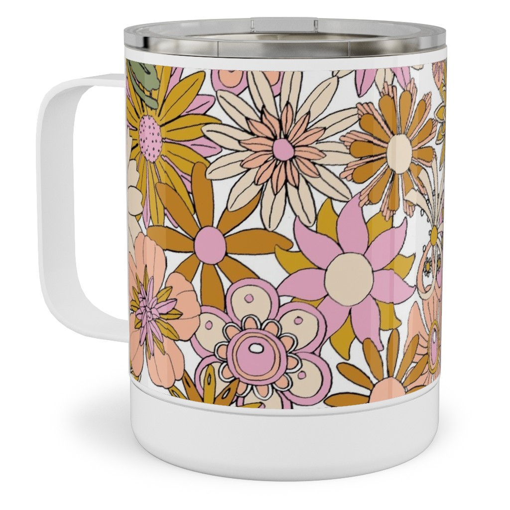 Chelsea Vintage Floral Garden - Pink Stainless Steel Mug, 10oz, Pink, Bright Pink