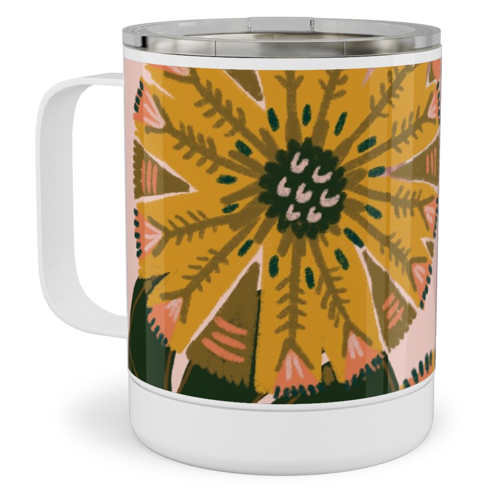 Boho Tropical - Floral - Pink Stainless Steel Mug, 10oz, Multicolor