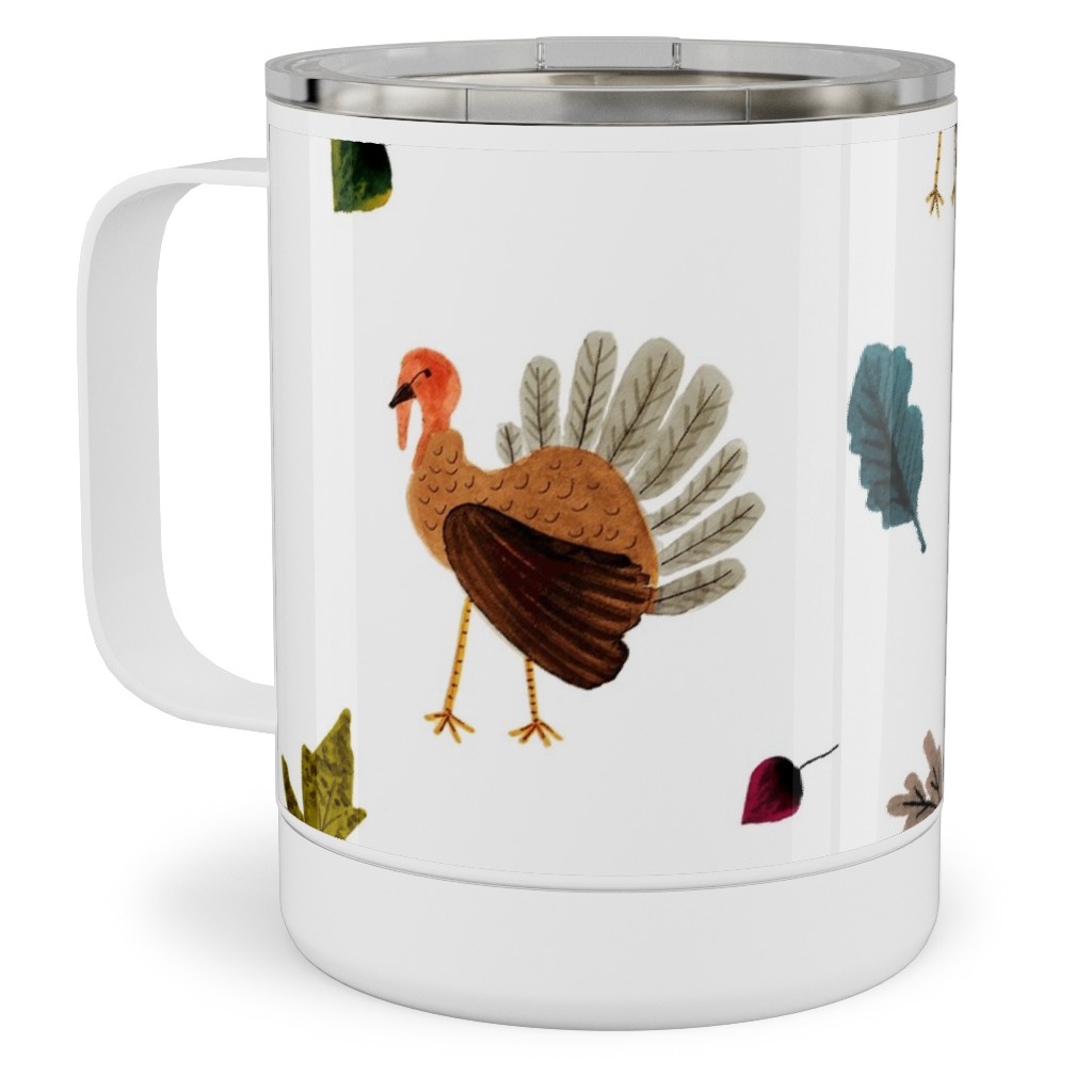 Fall Thanksgiving Turkeys on White Stainless Steel Mug, 10oz, White