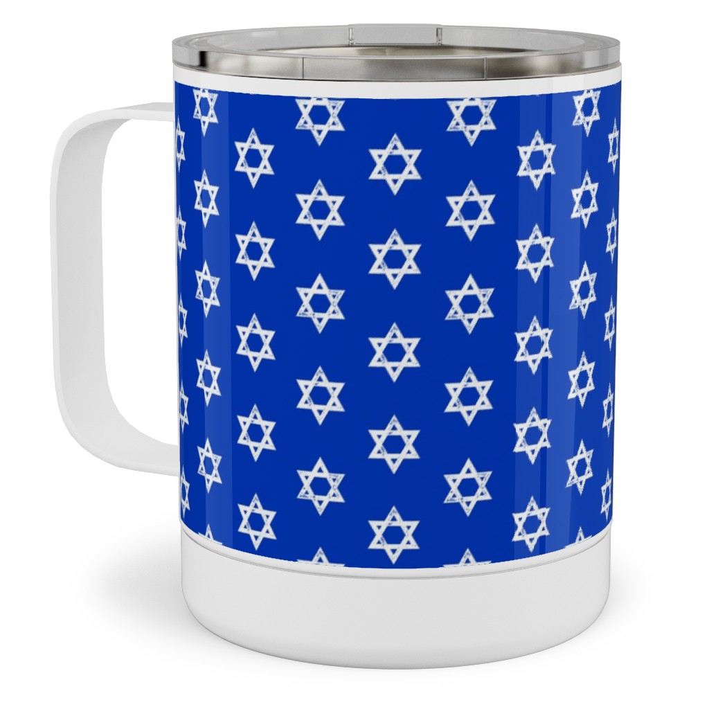 Star of David - White on Blue Stainless Steel Mug, 10oz, Blue