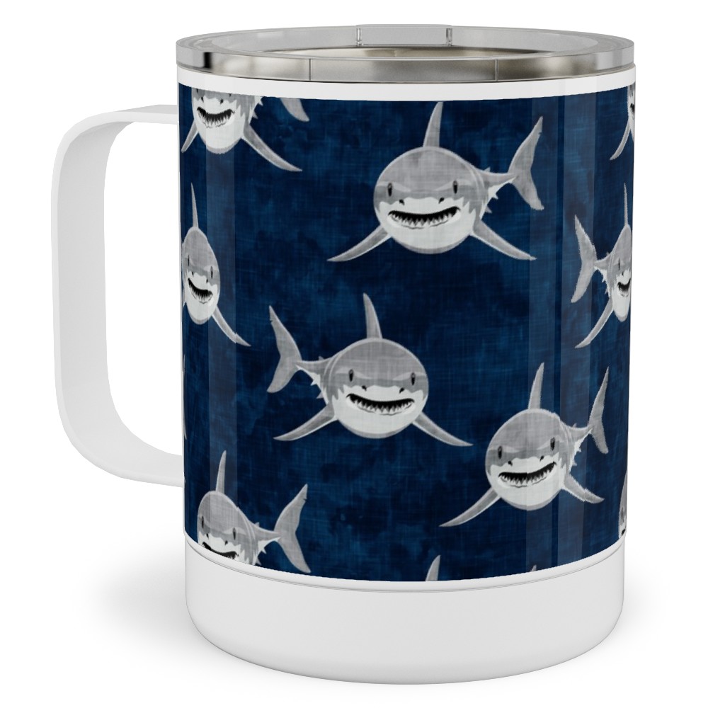 Great White Sharks - Blue Stainless Steel Mug, 10oz, Blue