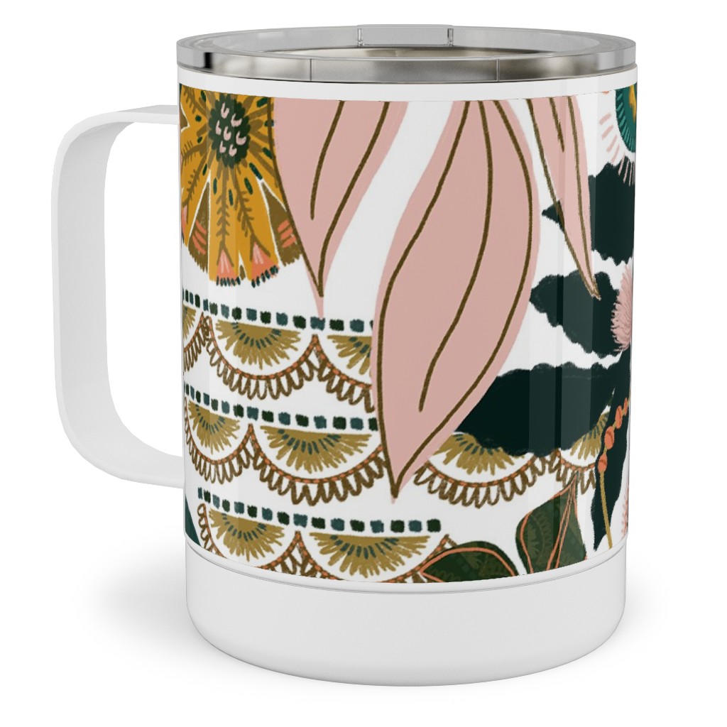 Boho Tropical - Floral - Multi Light Stainless Steel Mug, 10oz, Multicolor