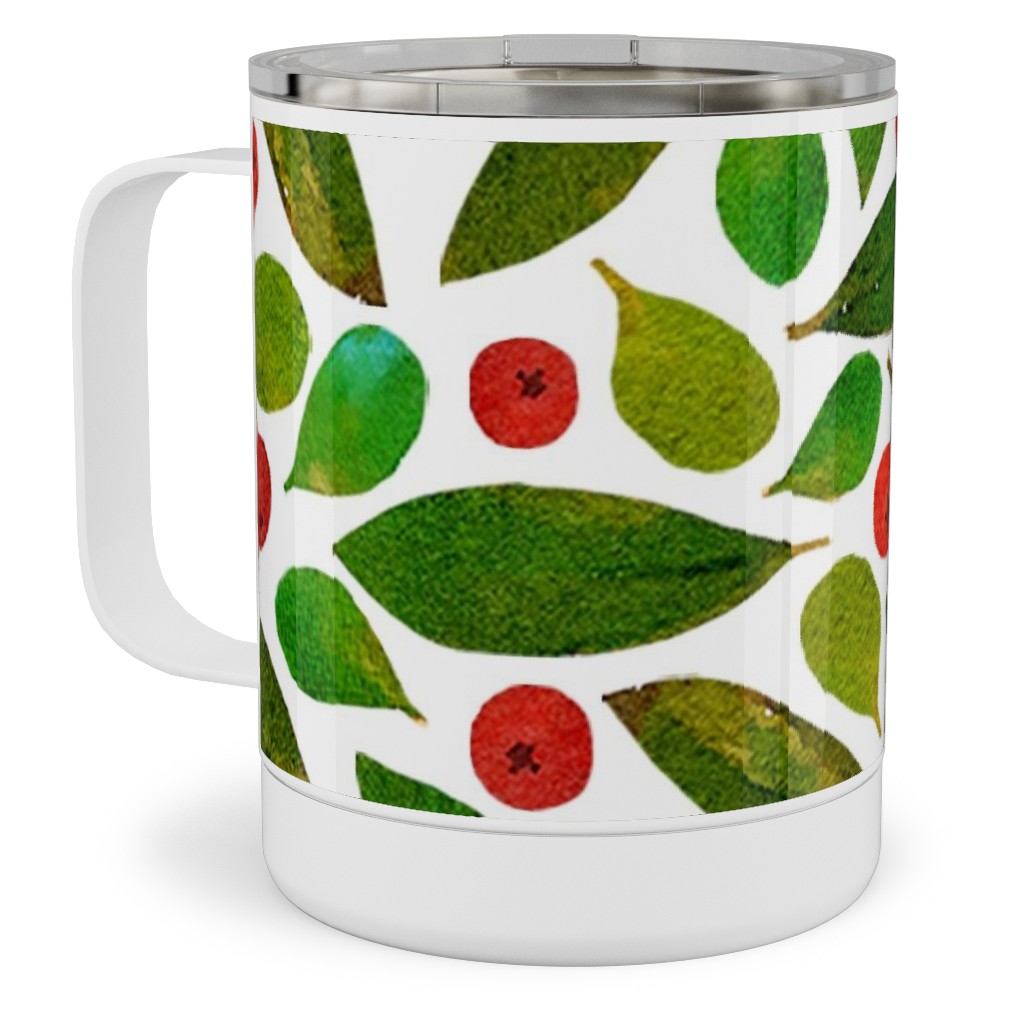 Holiday Greens and Berries Stainless Steel Mug, 10oz, Green
