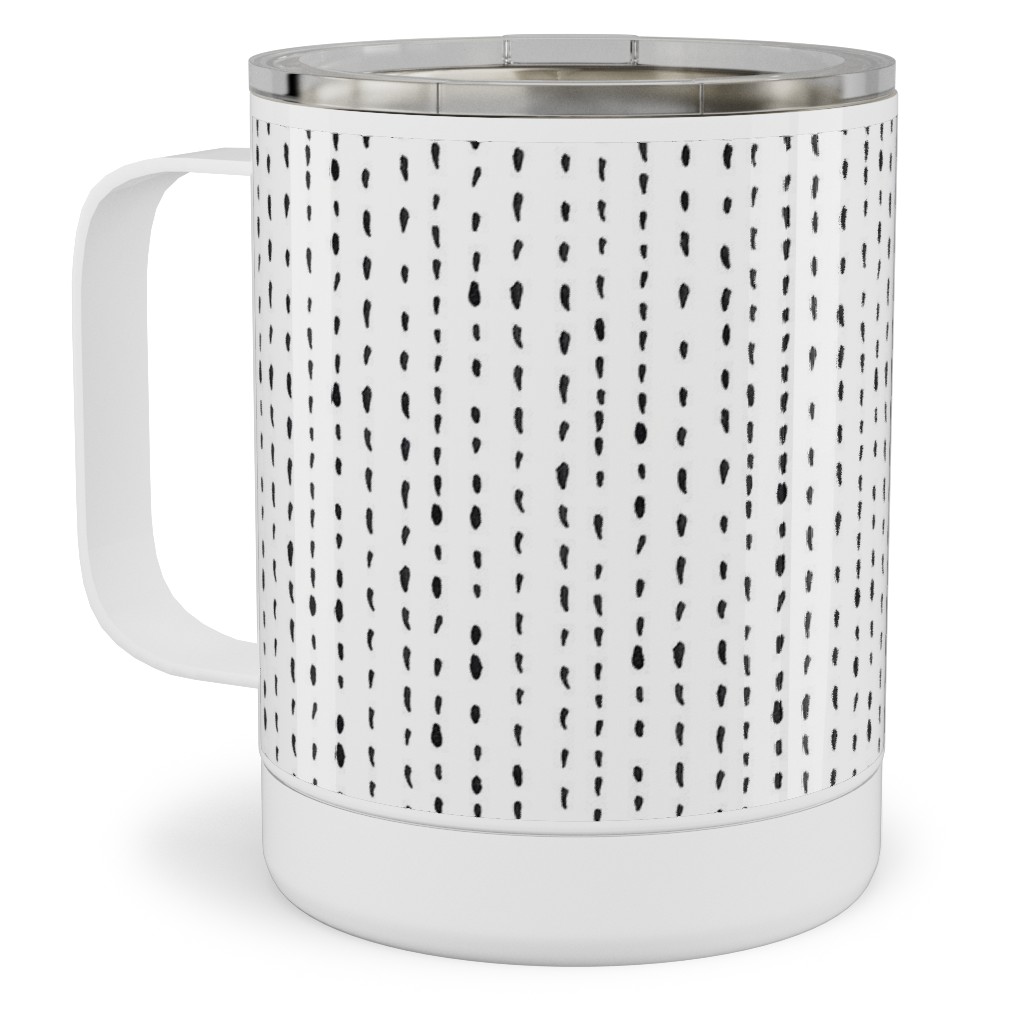 Woodland - Little Dots of Stripes - Black and White Stainless Steel Mug, 10oz, White