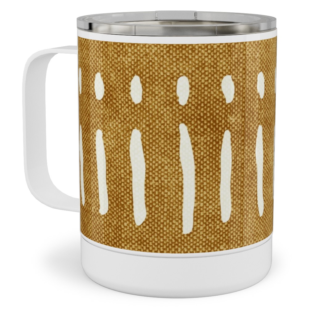 Dash Dot Stripes Stainless Steel Mug, 10oz, Yellow, Golden