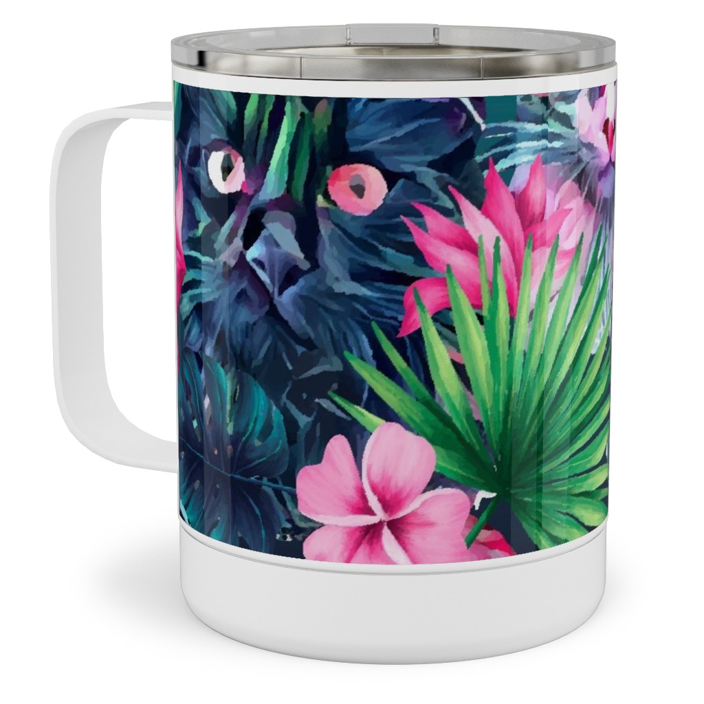 Summer Floral Cats - Multi Stainless Steel Mug, 10oz, Multicolor