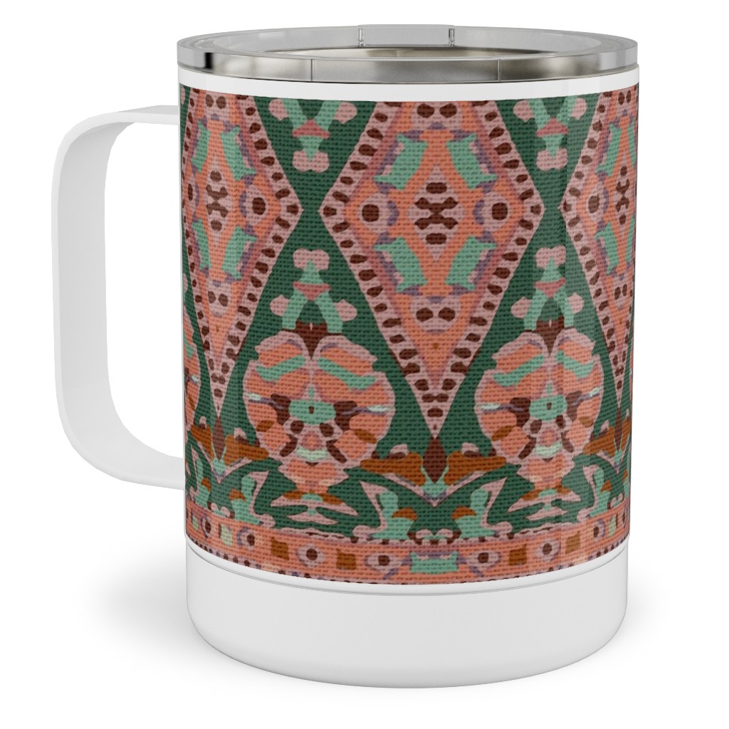 Enchanted Flori - Pink and Green Stainless Steel Mug, 10oz, Pink