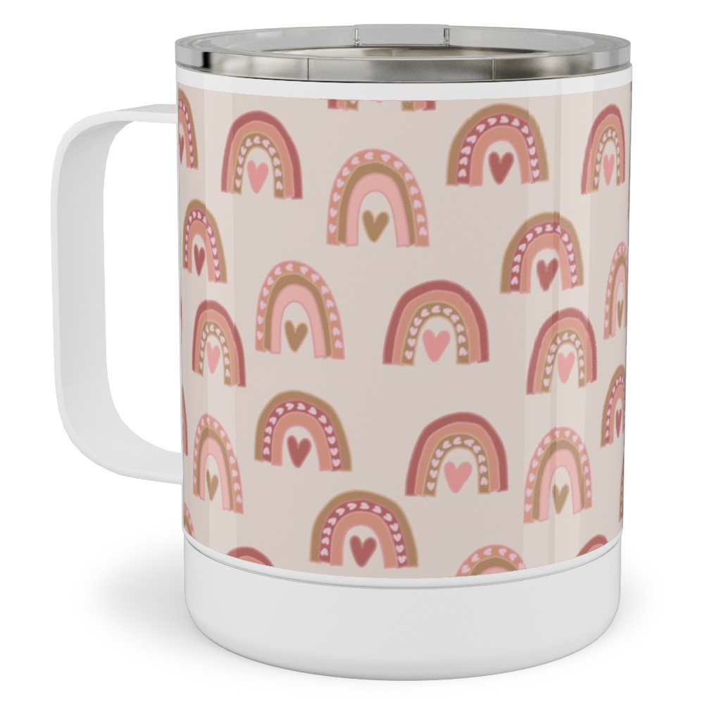 Hearts and Rainbows - Pink Stainless Steel Mug, 10oz, Pink