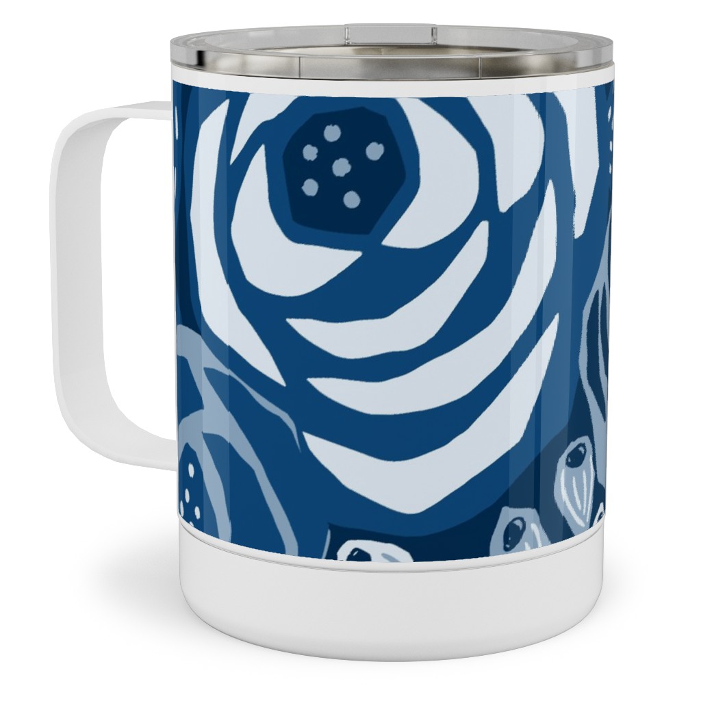 Papercut Roses Stainless Steel Mug, 10oz, Blue