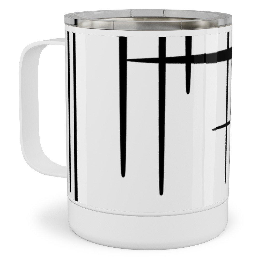 Abstract Line Pattern Stainless Steel Mug, 10oz, White