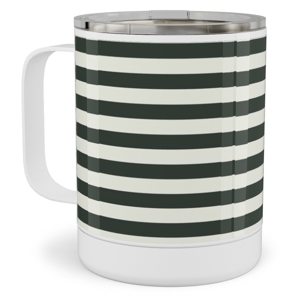 Stripe - Black and Cream Stainless Steel Mug, 10oz, Black, Black