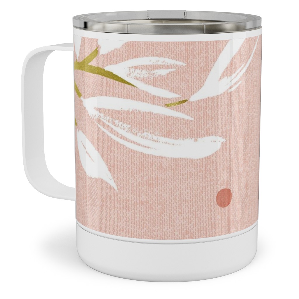 Zen - Gilded Leaves - Blush Pink Large Stainless Steel Mug, 10oz, Pink