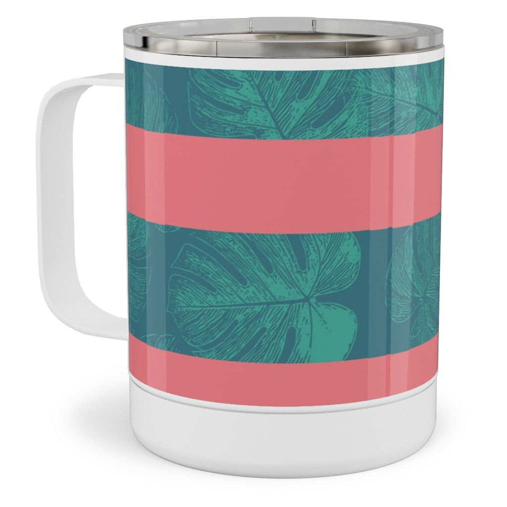 Monstera Leaf Stripes Stainless Steel Mug, 10oz, Green, Classic Green