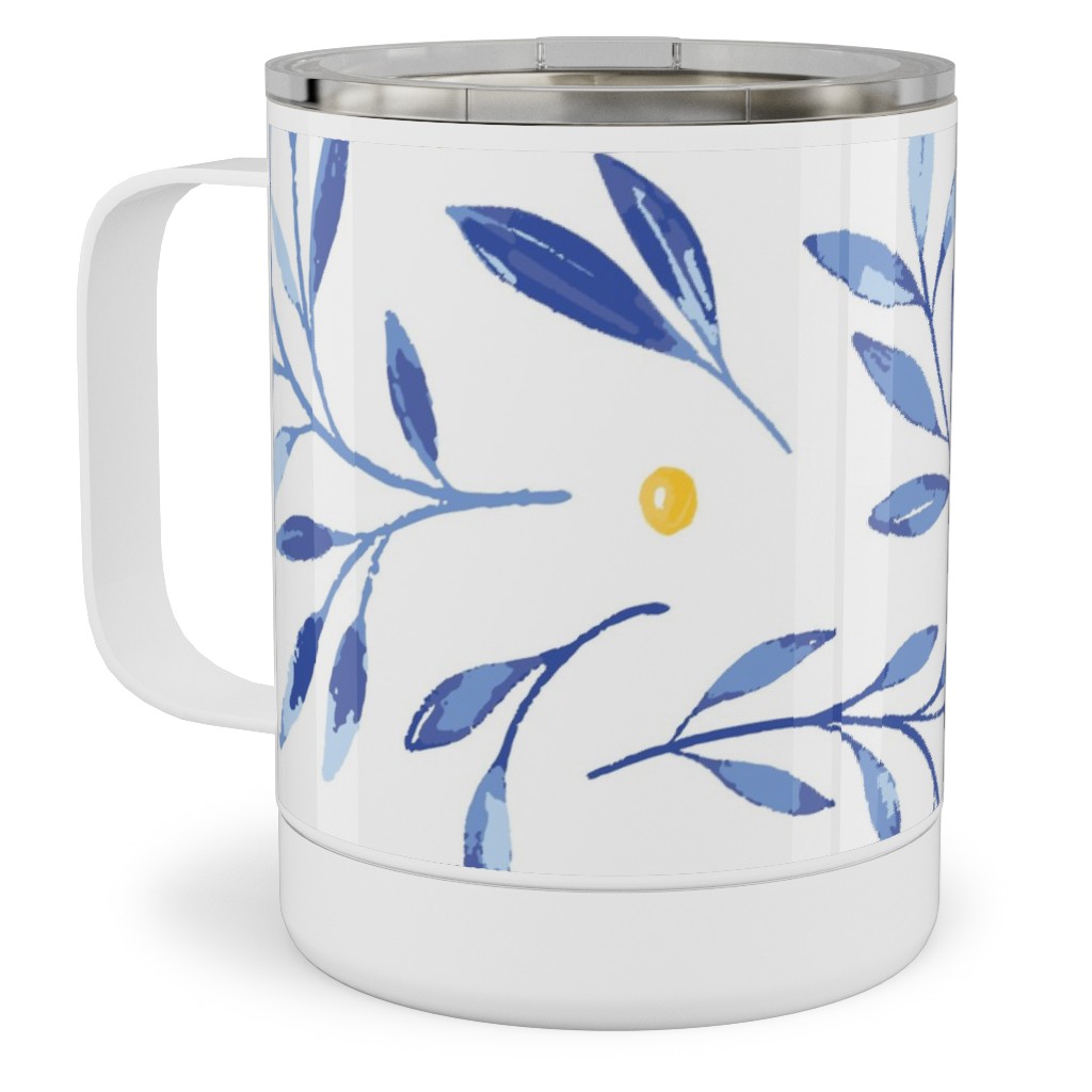 Blue Leaves With Berries Stainless Steel Mug, 10oz, Blue, True Blue