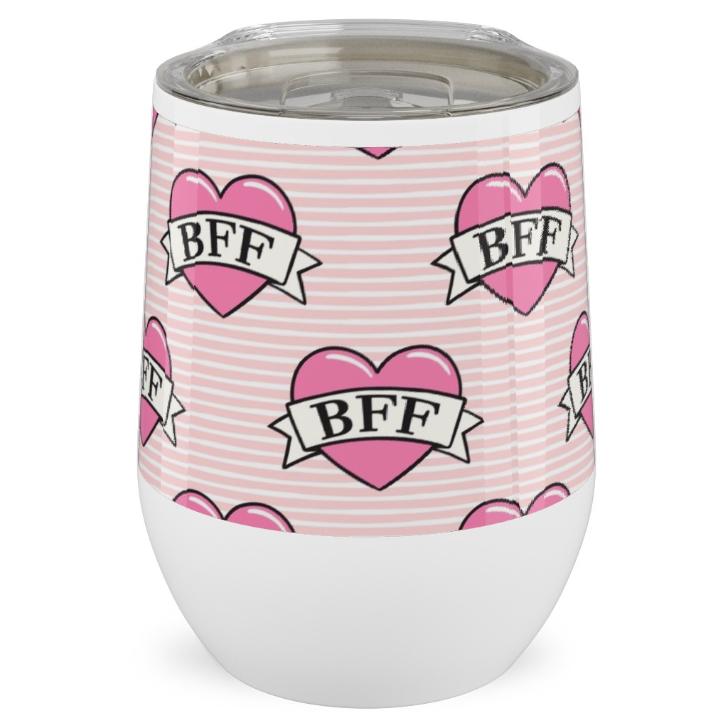 Bff Heart Tattoo Stainless Steel Travel Tumbler, 12oz, Pink