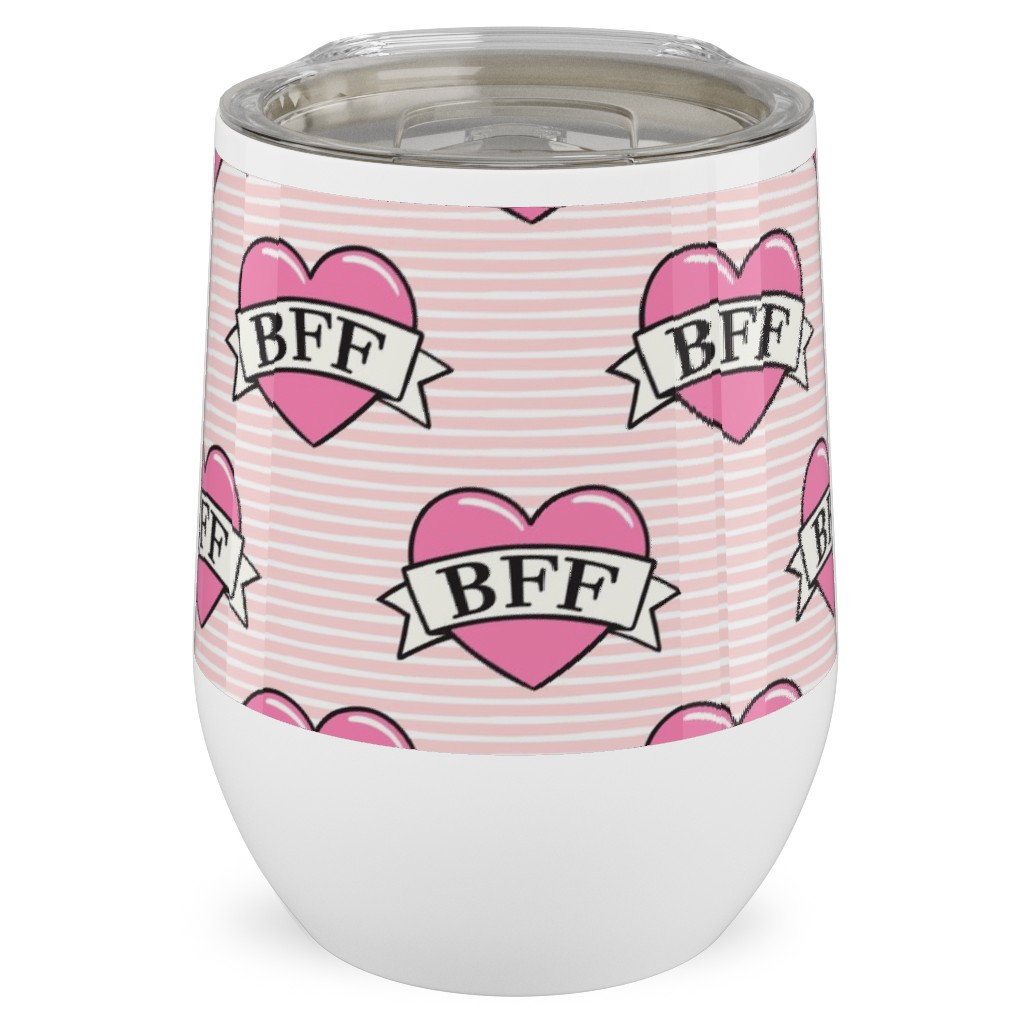Bff Heart Tattoo Stainless Steel Travel Tumbler, 12oz, Pink, Quartz