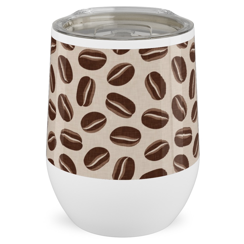 Coffee Beans - Coffee House - Beige Stainless Steel Travel Tumbler, 12oz, Brown