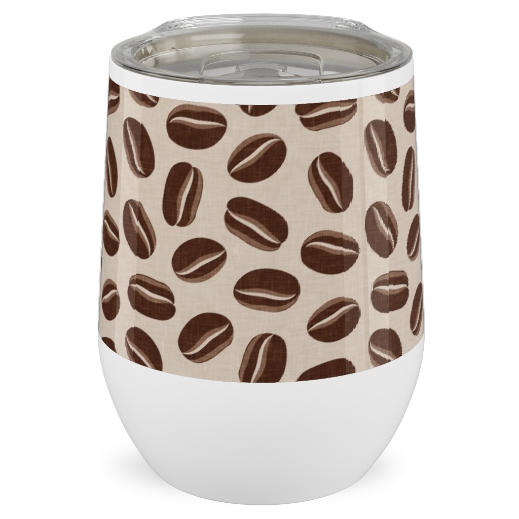 Coffee Beans - Coffee House - Beige Stainless Steel Travel Tumbler, 12oz, Brown, Brown