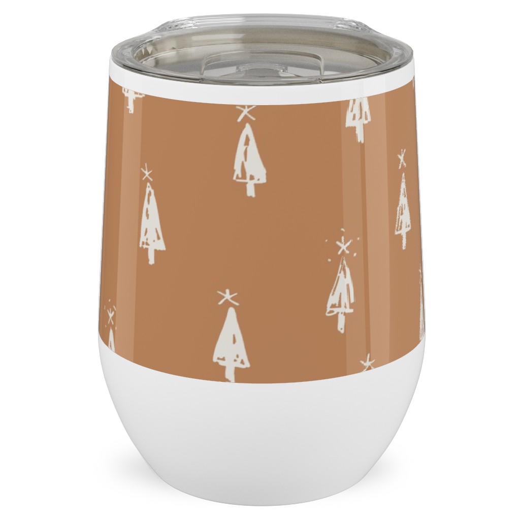 Christmas Trees on Pine Needle Stainless Steel Travel Tumbler, 12oz, Orange, Pueblo