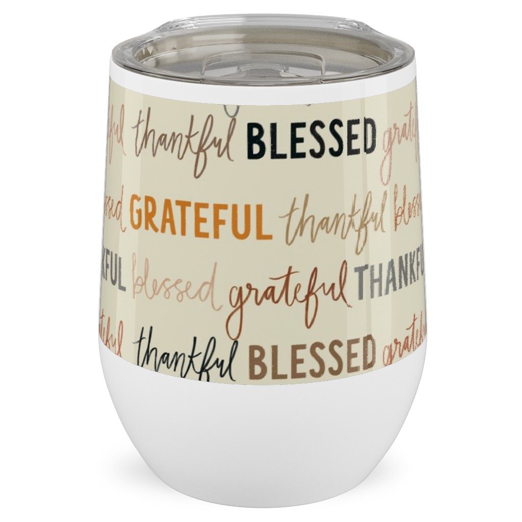 Grateful Thankful Blessed - Terracotta Stainless Steel Travel Tumbler, 12oz, Beige, Pearl