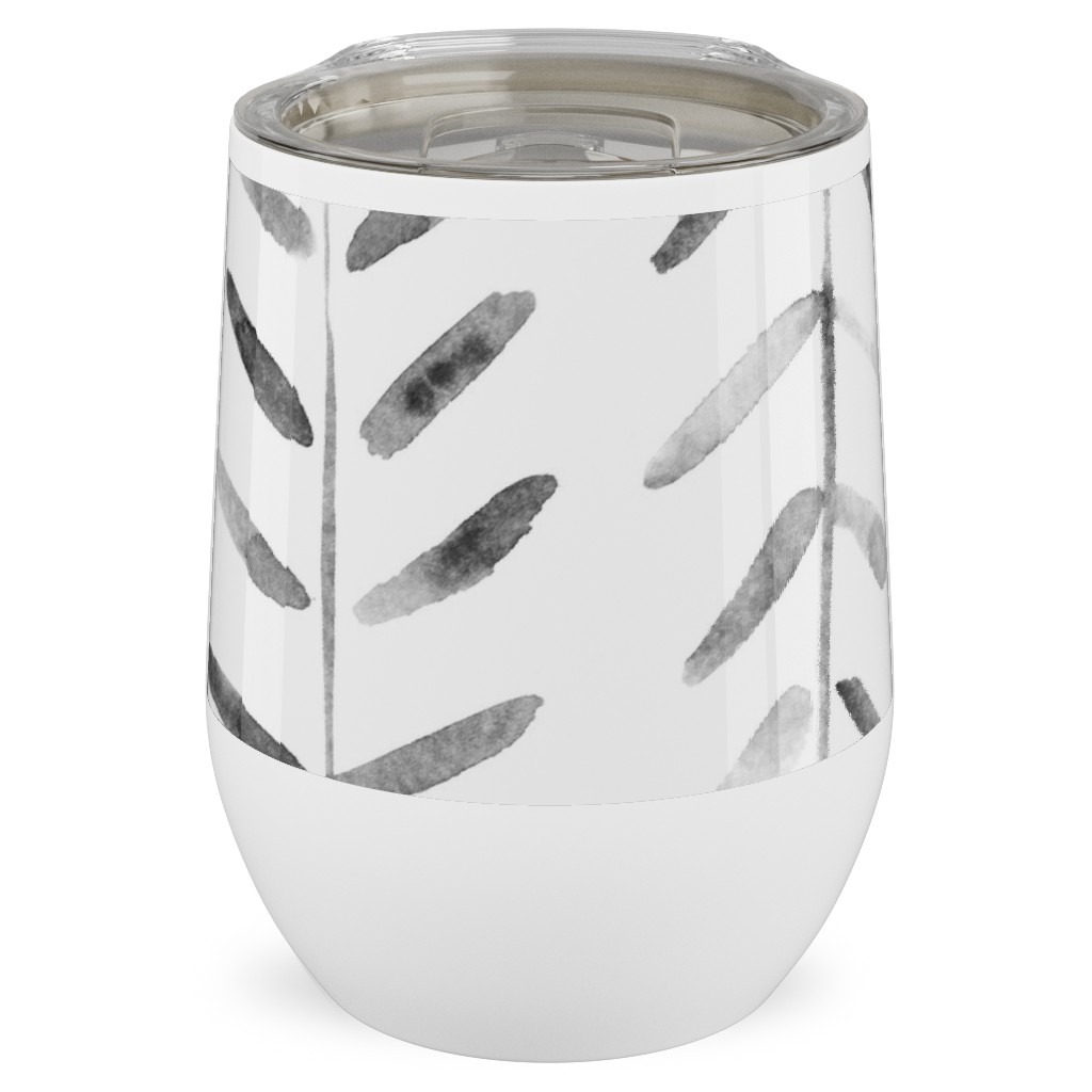 Noir Watercolor Abstract Geometrical Pattern for Modern Home Decor Bedding Nursery Painted Brush Strokes Herringbone Stainless Steel Travel Tumbler, 12oz, White, White