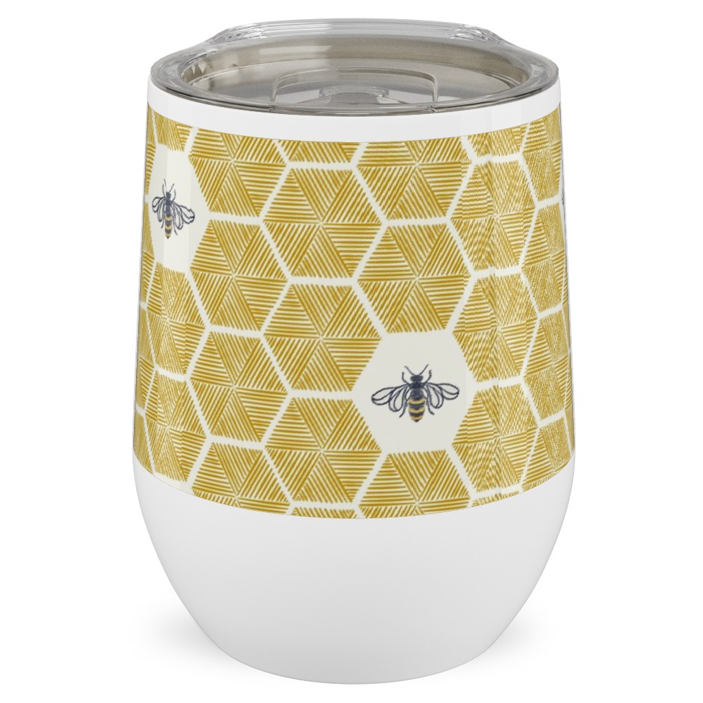Bees Stitched Honeycomb - Gold Stainless Steel Travel Tumbler, 12oz, Yellow