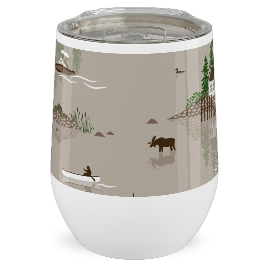 Boating on the Lake - Beige Stainless Steel Travel Tumbler, 12oz, Beige