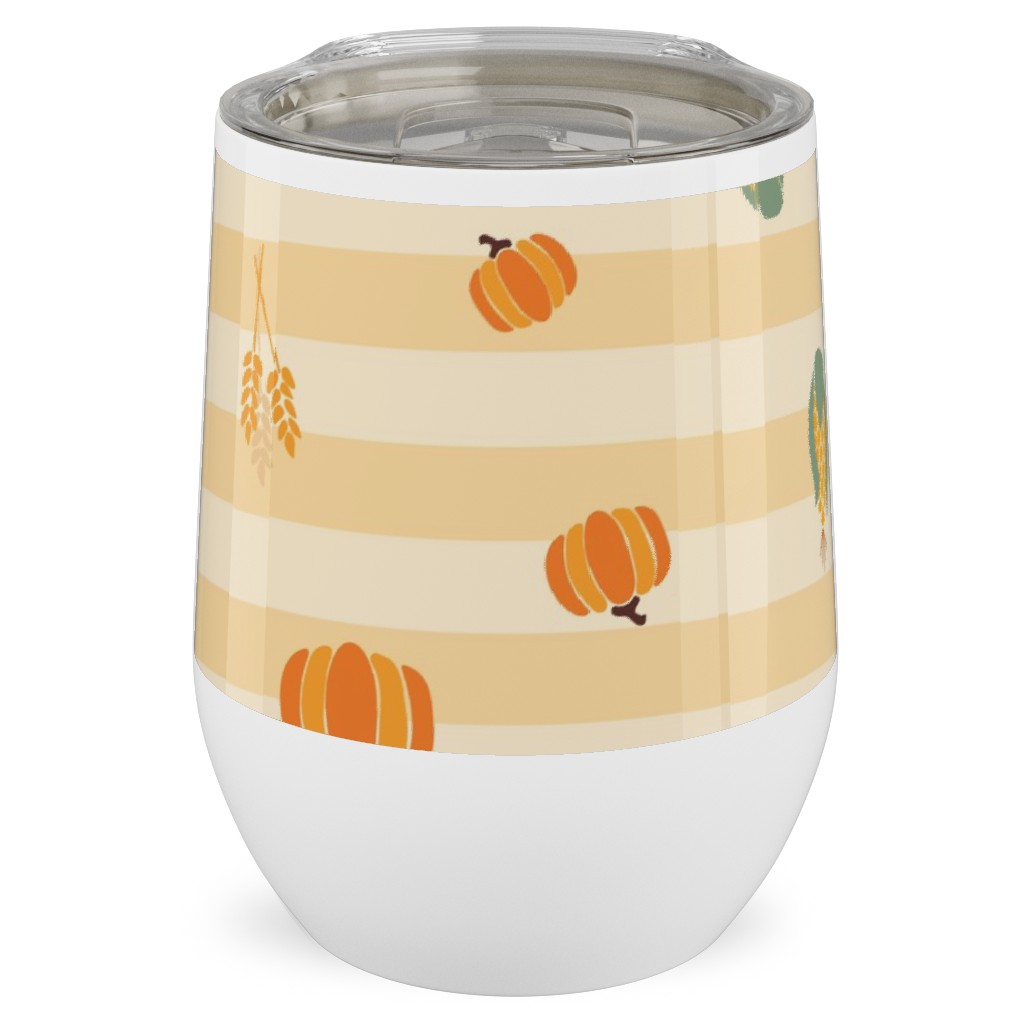 Autumn Nature Stripes - Orange Stainless Steel Travel Tumbler, 12oz, Orange