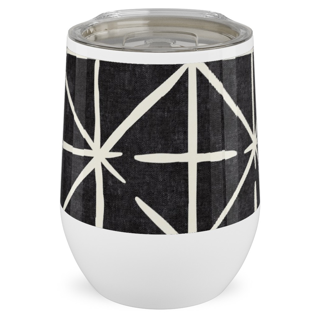 Geometric Triangles - Distressed Geometric Stainless Steel Travel Tumbler, 12oz, Black