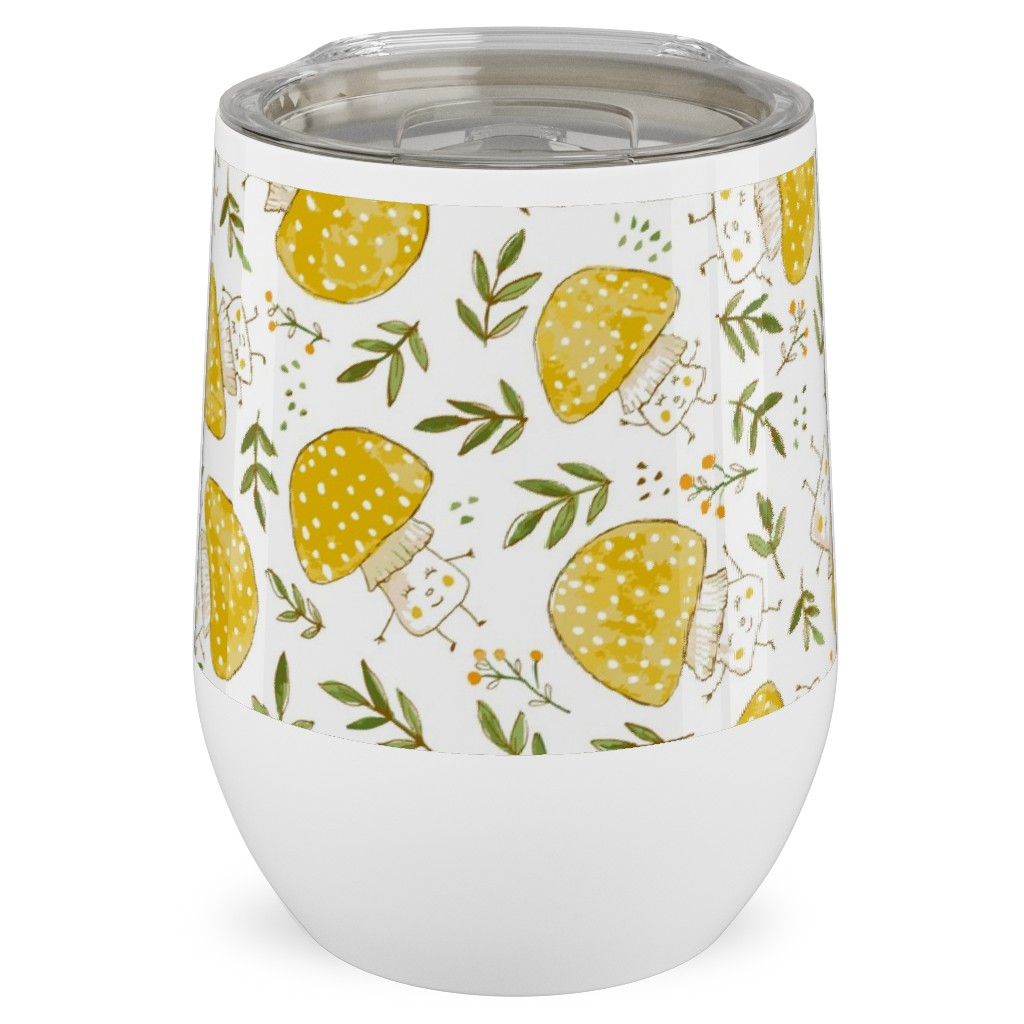 the Happiest Little Mushrooms - Yellow Stainless Steel Travel Tumbler, 12oz, Yellow